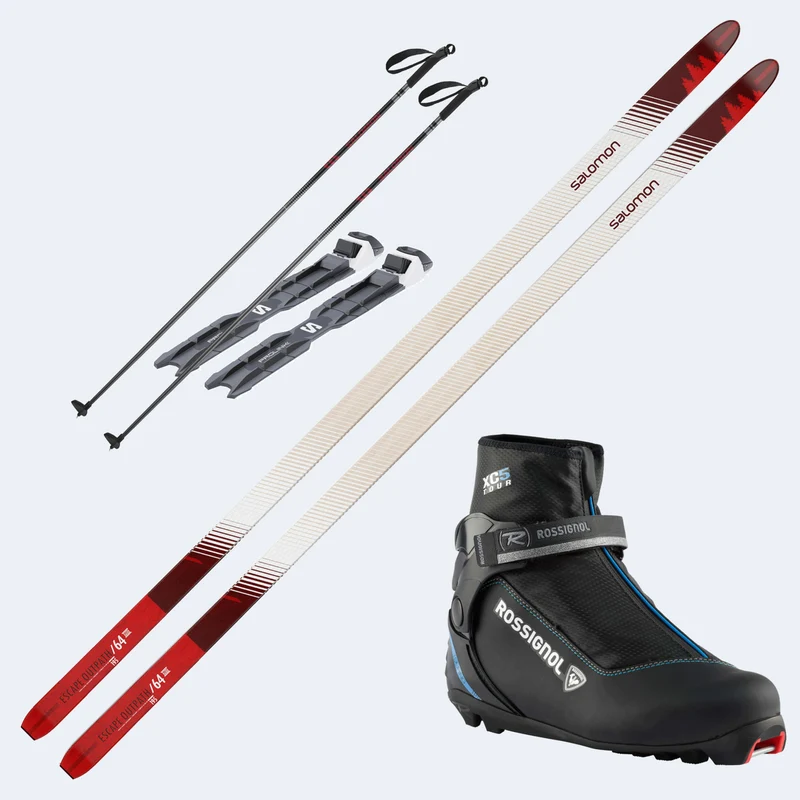 2023 Salomon Outback 64 Skis with Rossignol XC 5 Boots and Poles